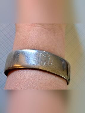 Engraved Silver Pewter Tone Cuff Bracelet - Monogrammed ADC ACD
